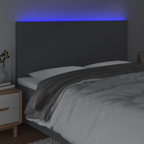 LED Headboard Dark Grey 200x5x118/128cm Fabric - Image 3