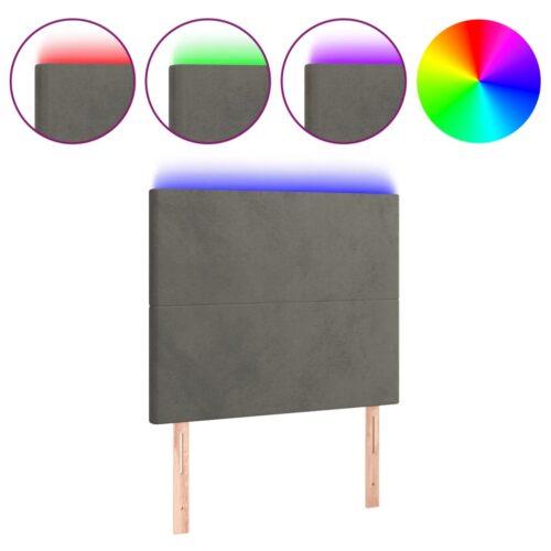 LED Headboard Dark Grey 80x5x118/128cm Velvet