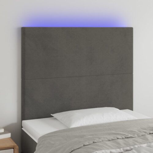 LED Headboard Dark Grey 80x5x118/128cm Velvet - Image 2