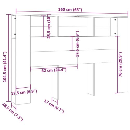 Headboard Cabinet Smoked Oak 160cm - Image 6