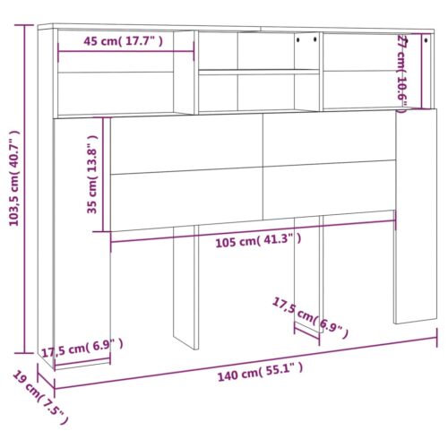 Headboard Cabinet Black 140cm - Image 7