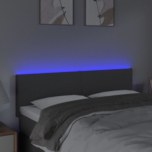 LED Headboard Dark Grey 144x5x78/88cm Fabric - Image 3
