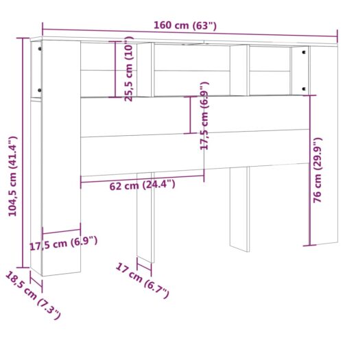 Headboard Cabinet Concrete Grey 160cm - Image 6