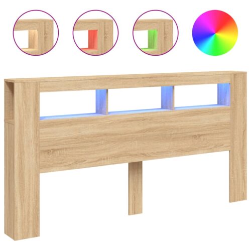 LED Headboard Sonoma Oak 200cm Engineered Wood