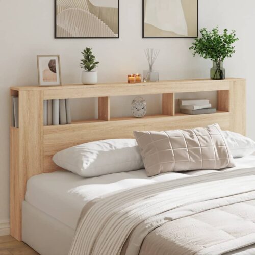 LED Headboard Sonoma Oak 200cm Engineered Wood - Image 2