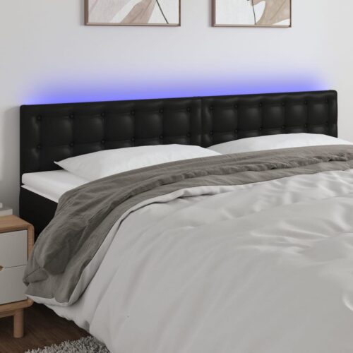 LED Headboard Black 160x5x78/88cm Faux Leather - Image 2