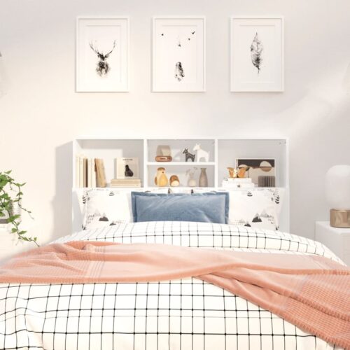 Bed Headboard with Storage Shelf Cabinet Wooden Frame Head White 120x19x103.5cm - Image 3