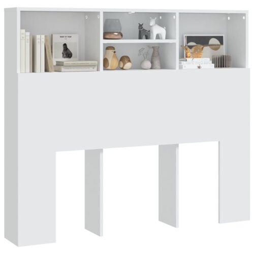 Bed Headboard with Storage Shelf Cabinet Wooden Frame Head White 120x19x103.5cm - Image 4