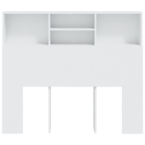 Bed Headboard with Storage Shelf Cabinet Wooden Frame Head White 120x19x103.5cm - Image 5