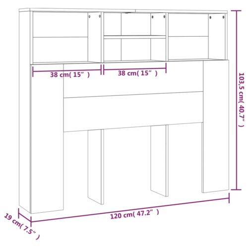 Bed Headboard with Storage Shelf Cabinet Wooden Frame Head White 120x19x103.5cm - Image 7