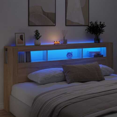 LED Headboard Sonoma Oak 220cm Engineered Wood - Image 2