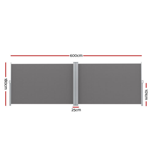 Instahut Side Awning Sun Shade Outdoor Retractable Privacy Screen 1.8X6M Grey - Image 2