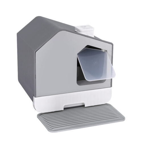 i.Pet Cat Litter Box Large Tray Kitty Toilet Enclosed Cat Litter Box Hooded Scoop Mat Grey - Image 2