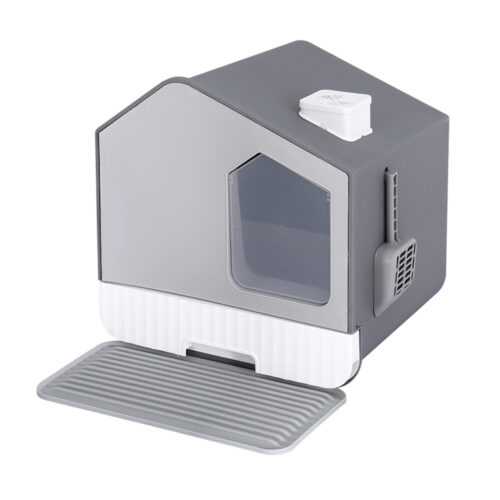 i.Pet Cat Litter Box Large Tray Kitty Toilet Enclosed Cat Litter Box Hooded Scoop Mat Grey - Image 3