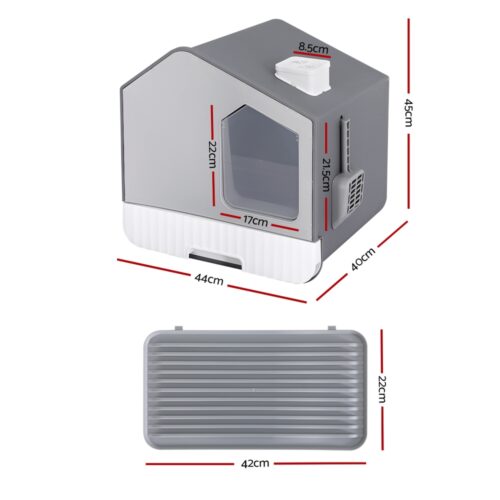i.Pet Cat Litter Box Large Tray Kitty Toilet Enclosed Cat Litter Box Hooded Scoop Mat Grey - Image 4