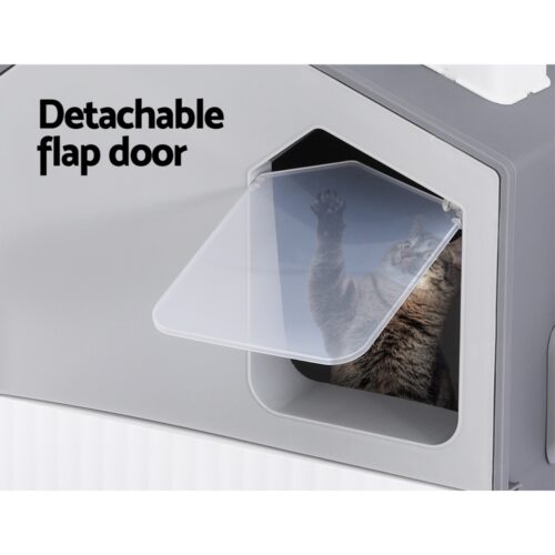 i.Pet Cat Litter Box Large Tray Kitty Toilet Enclosed Cat Litter Box Hooded Scoop Mat Grey - Image 5