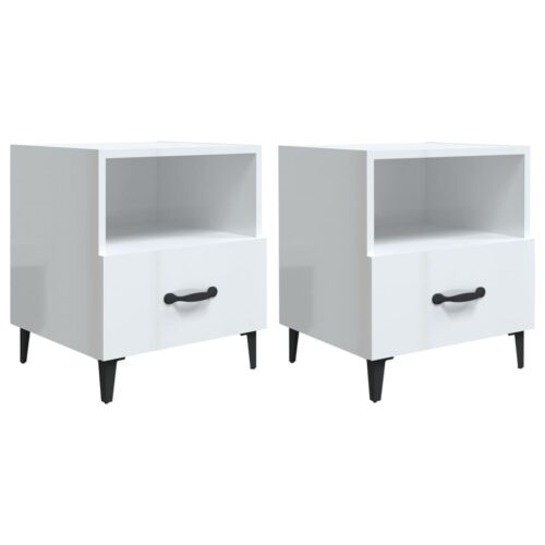 Bedside Cabinets 2pcs High Gloss White Engineered Wood
