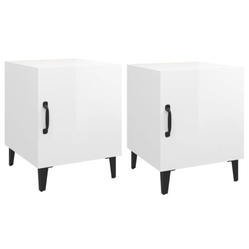 Bedside Cabinets 2pcs High Gloss White Engineered Wood