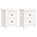 Bedside Cabinets 2pcs White 50x35x61.5cm Solid Wood Pine