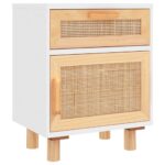 Bedside Cabinets 2pcs White Solid Wood Pine Natural Rattan