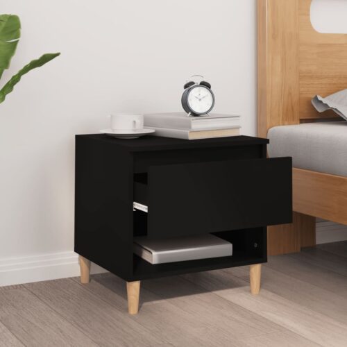 Wooden Bedside Table Drawers Storage Side Lamp Cabinet Bedroom Nightstand Black - Image 3