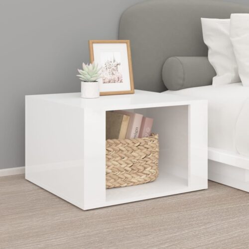 Bedside Table High Gloss White 57x55x36cm Engineered Wood - Image 2