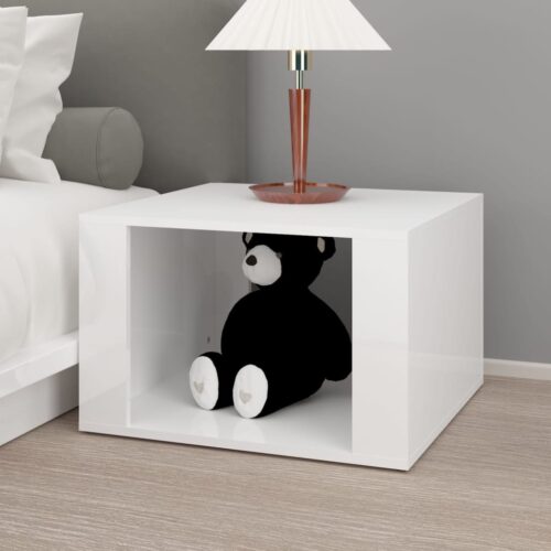 Bedside Table High Gloss White 57x55x36cm Engineered Wood - Image 3