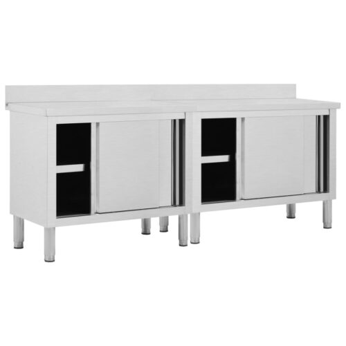 Work Tables with Sliding Doors 2pcs 200x50x(95-97)cm Stainless Steel - Image 2