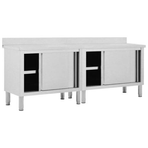 Work Tables with Sliding Doors 2pcs 240x50x(95-97)cm Stainless Steel - Image 2