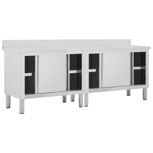 Work Tables with Sliding Doors 2pcs 240x50x(95-97)cm Stainless Steel - Image 3