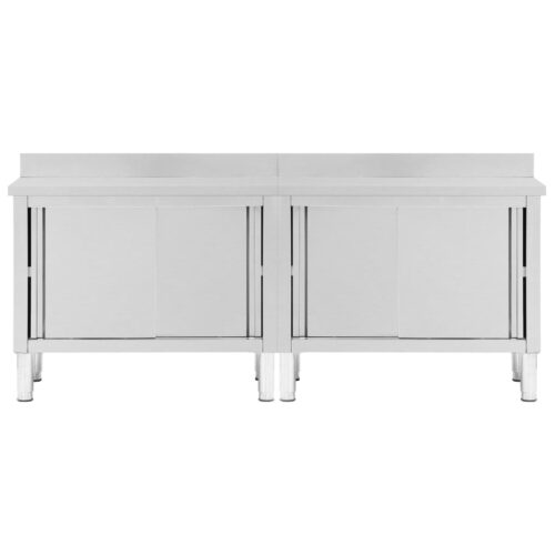 Work Tables with Sliding Doors 2pcs 240x50x(95-97)cm Stainless Steel - Image 4