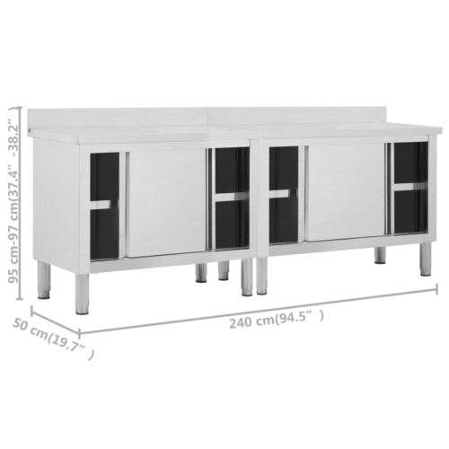 Work Tables with Sliding Doors 2pcs 240x50x(95-97)cm Stainless Steel - Image 8
