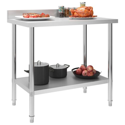 Kitchen Work Table with Backsplash 100x60x93cm Stainless Steel - Image 2
