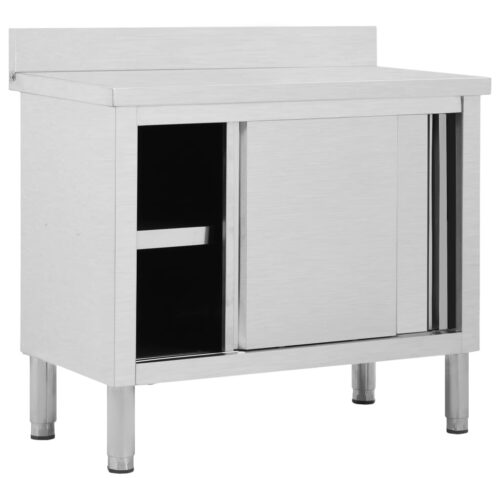 Work Table with Sliding Doors 100x50x(95-97)cm Stainless Steel - Image 2