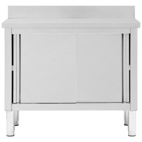 Work Table with Sliding Doors 100x50x(95-97)cm Stainless Steel - Image 4