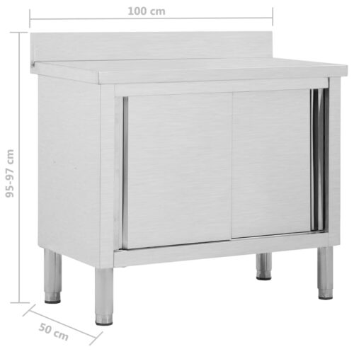 Work Table with Sliding Doors 100x50x(95-97)cm Stainless Steel - Image 8
