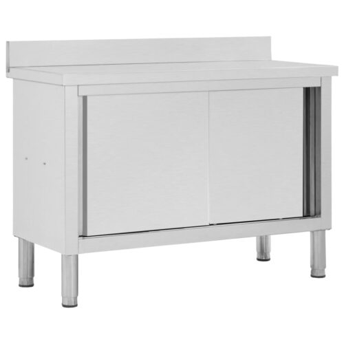 Work Table with Sliding Doors 120x50x(95-97)cm Stainless Steel