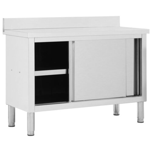 Work Table with Sliding Doors 120x50x(95-97)cm Stainless Steel - Image 2