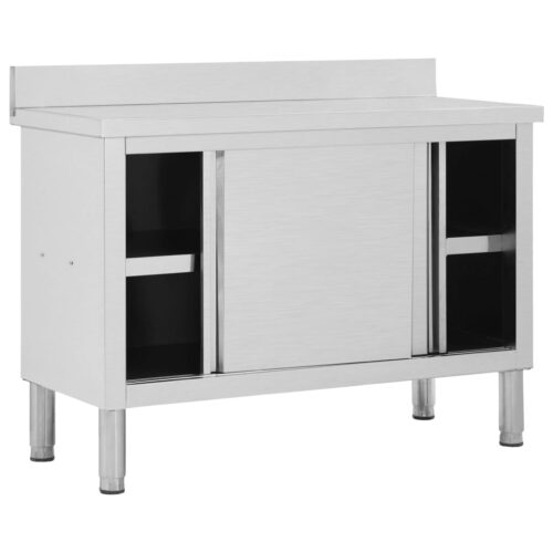 Work Table with Sliding Doors 120x50x(95-97)cm Stainless Steel - Image 3
