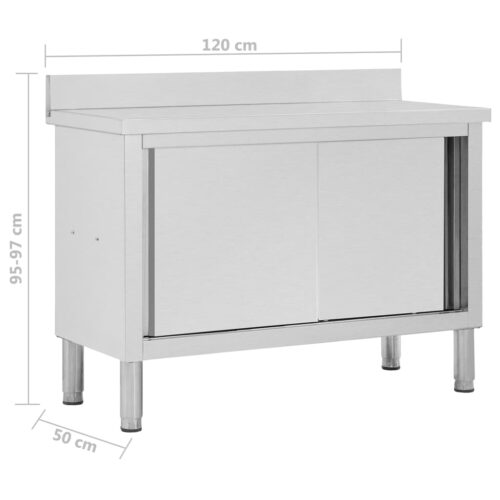 Work Table with Sliding Doors 120x50x(95-97)cm Stainless Steel - Image 8