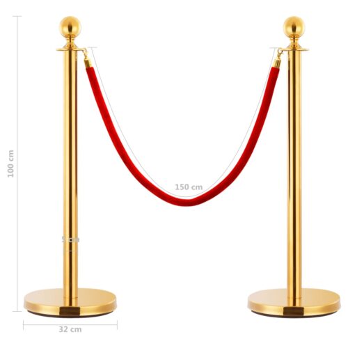 3 Piece VIP Queue Barrier Set Stainless Steel Gold - Image 7