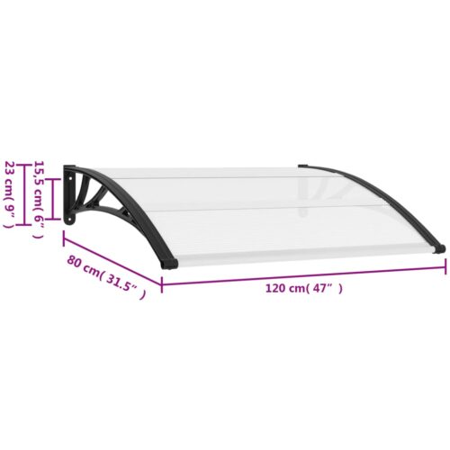 Door Canopy Black Transparent 120x75cm PC - Image 6