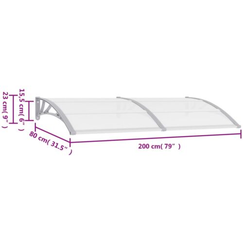 Door Canopy Grey Transparent 200x75cm PC - Image 6