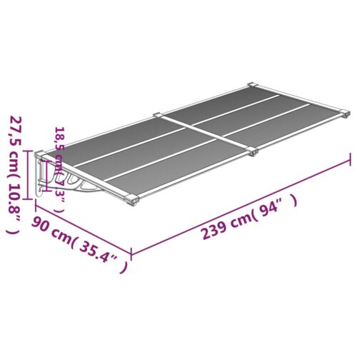 Door Canopy Black Transparent 239x90cm Polycarbonate - Image 6