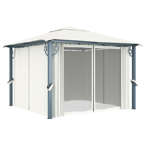 Gazebo with Curtain 300x300cm Cream Aluminium - Image 2