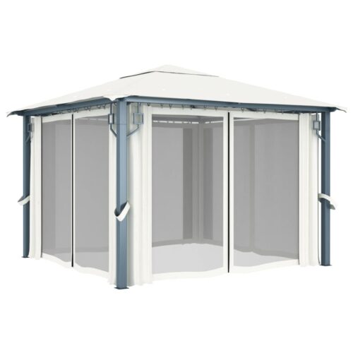 Gazebo with Curtain 300x300cm Cream Aluminium - Image 3