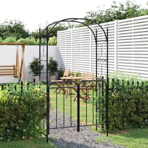 Garden Arch with Gate Black 108x45x235cm Steel - Image 11