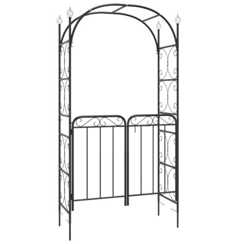 Garden Arch with Gate Black 108x45x235cm Steel