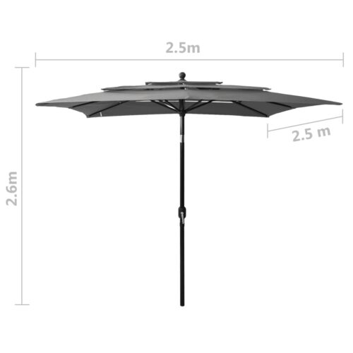 3-Tier Parasol with Aluminium Pole Anthracite 2.5x2.5 m - Image 8