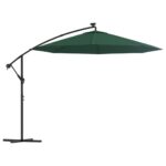Hanging Parasol with LED Lighting 300cm Green Metal Pole